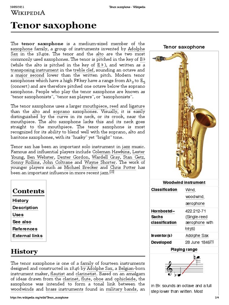 Tenor Saxophone Range PDF Tenor Saxophone Saxophone