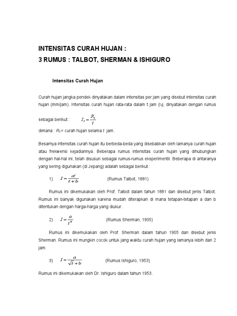 Rumus Intensitas Curah Hujan Terapan | PDF