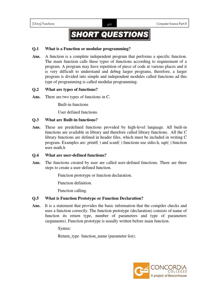 Understanding Functions in C Programming | PDF | Subroutine | Scope ...