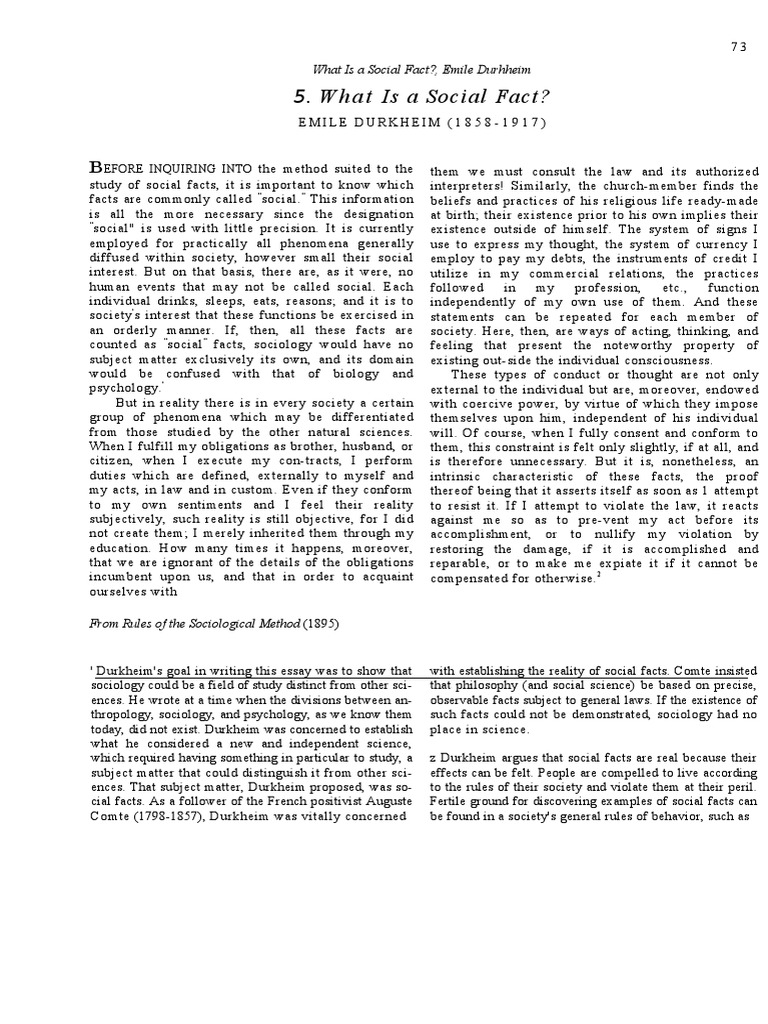 w4 - Emile Durkheim - What Is Social Fact | PDF | Émile Durkheim ...