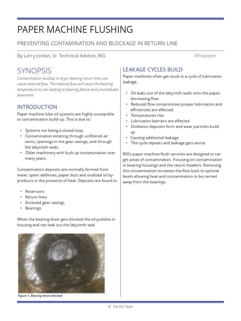 Paper Machine Flushing: Synopsis | PDF | Bearing (Mechanical) | Lubricant