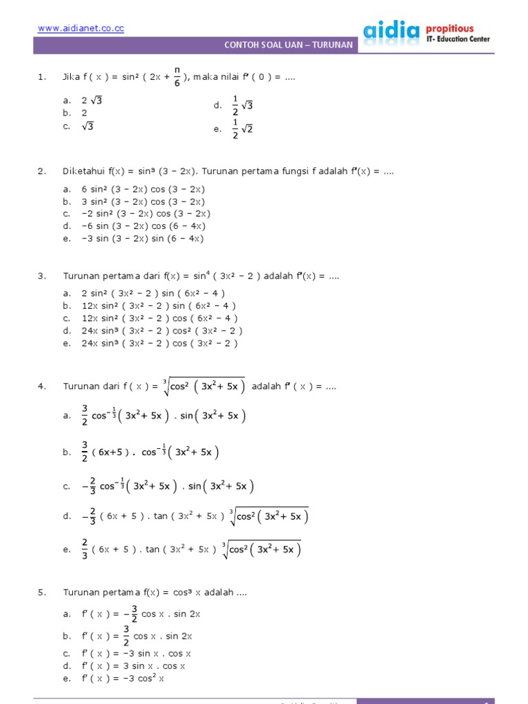 Contohsoaluan Turunan Pdf
