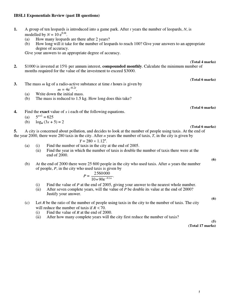 IB Exponential Functions Practice Questions | PDF | Applied Mathematics ...