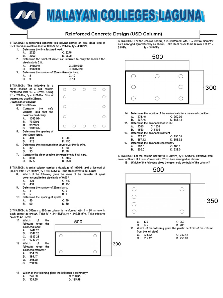 RCC Column Design Problems and Solutions | PDF | Column | Economic Sectors