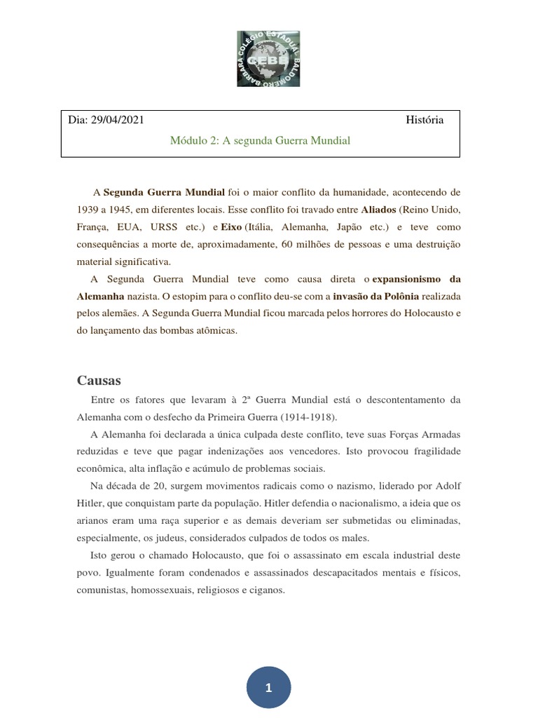 Segunda Guerra Mundial: Causas, Países e Fases (1939-1945 | PDF ...