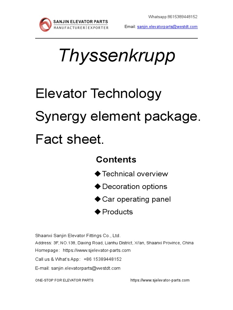 Thyssenkrupp Synergy Elevator Overview | PDF | Elevator | Door