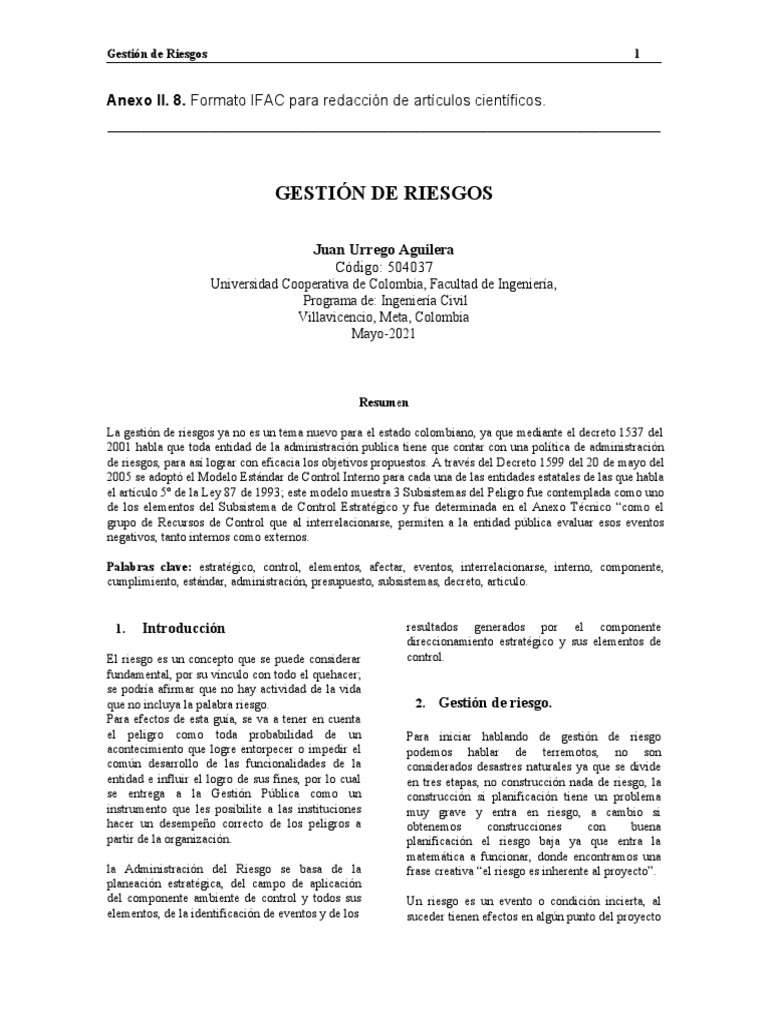 Gestion de Riesgo | PDF | Evaluación de riesgos | Planificación