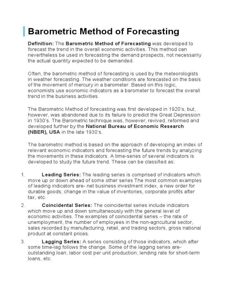 Barometric Method of Forecastin1 PDF Weather Forecasting Economic