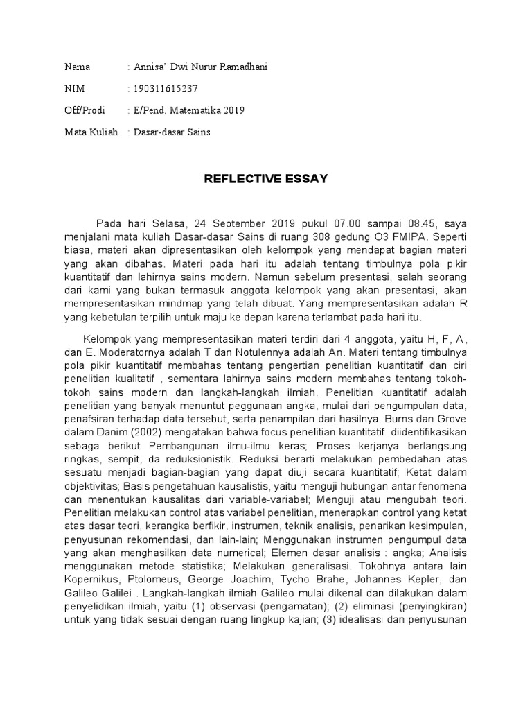 Contoh Reflection Essay Sains | PDF | Karier & Perkembangan | Ilmu Sosial