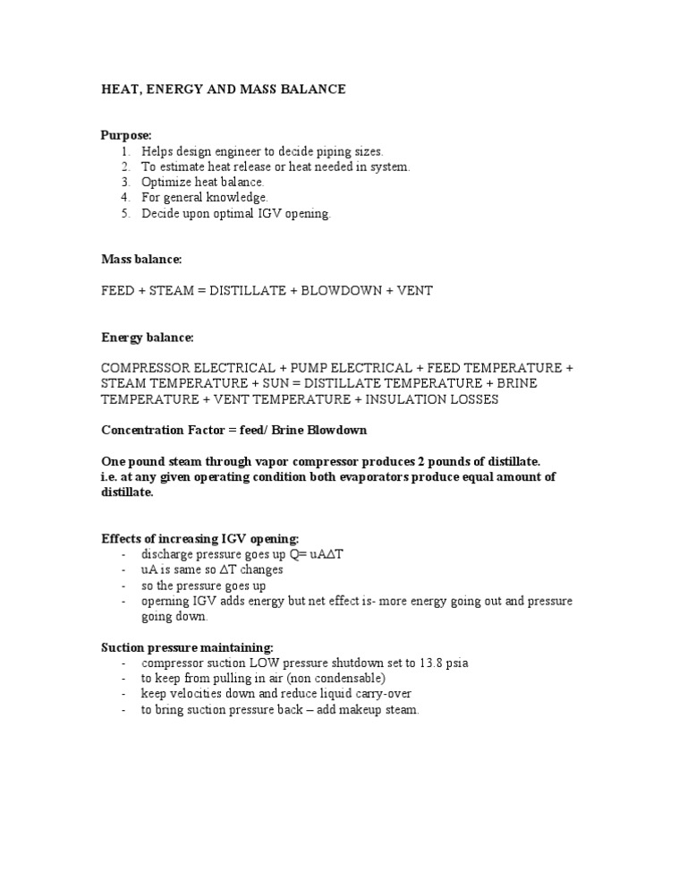 Heat, Energy & Mass Balance | PDF