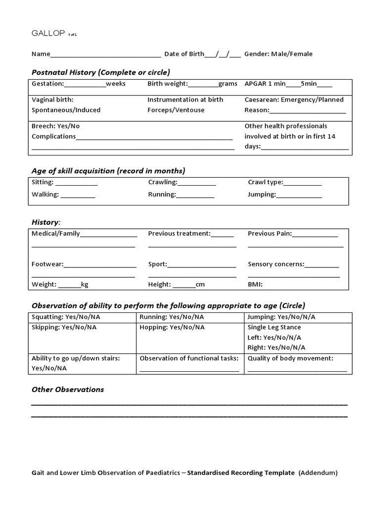 Gallop: Gait and Lower Limb Observation of Paediatrics - Standardised ...