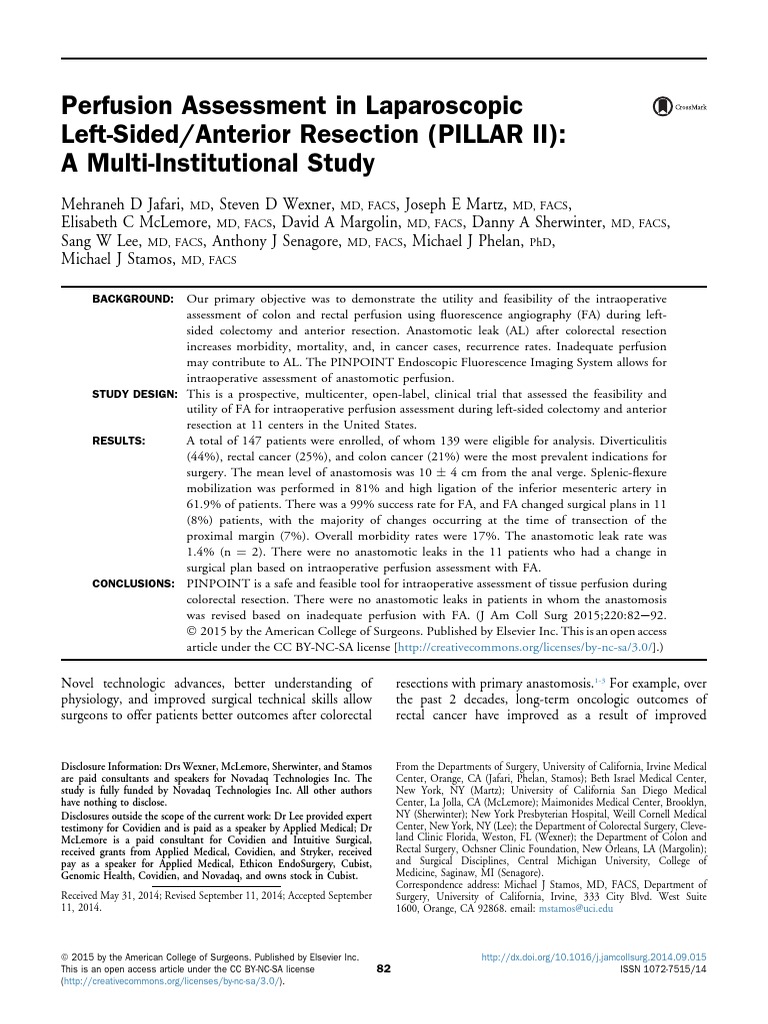 Intraoperative Perfusion Assessment in Colectomy | PDF | Surgery ...
