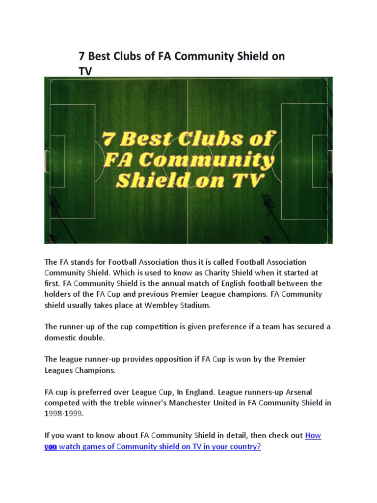 7 Best Clubs of FA Community Shield On TV PDF Association Football