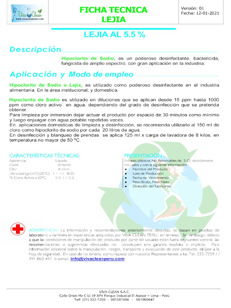 Ficha Tecnica Lejia PDF