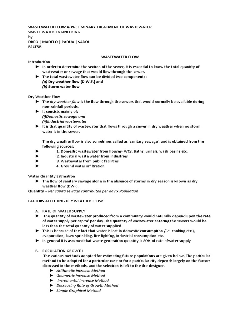 Wastewater Flow & Preliminary Treatment | PDF | Sewage Treatment ...