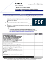 World Languages (Grades K-12) Added Endorsement/Alternative License Content Evaluation Worksheet