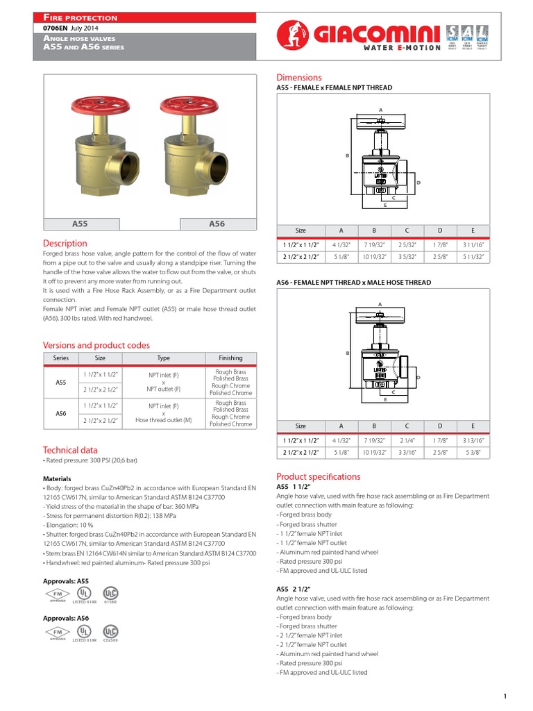 Giacomini A55 618R 1-1/2 Fire Hose Valve - 300