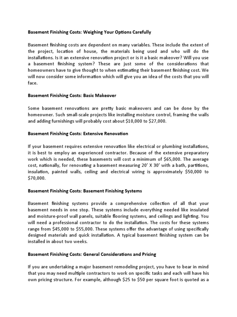 Basement Finishing Costs PDF Basement Wall