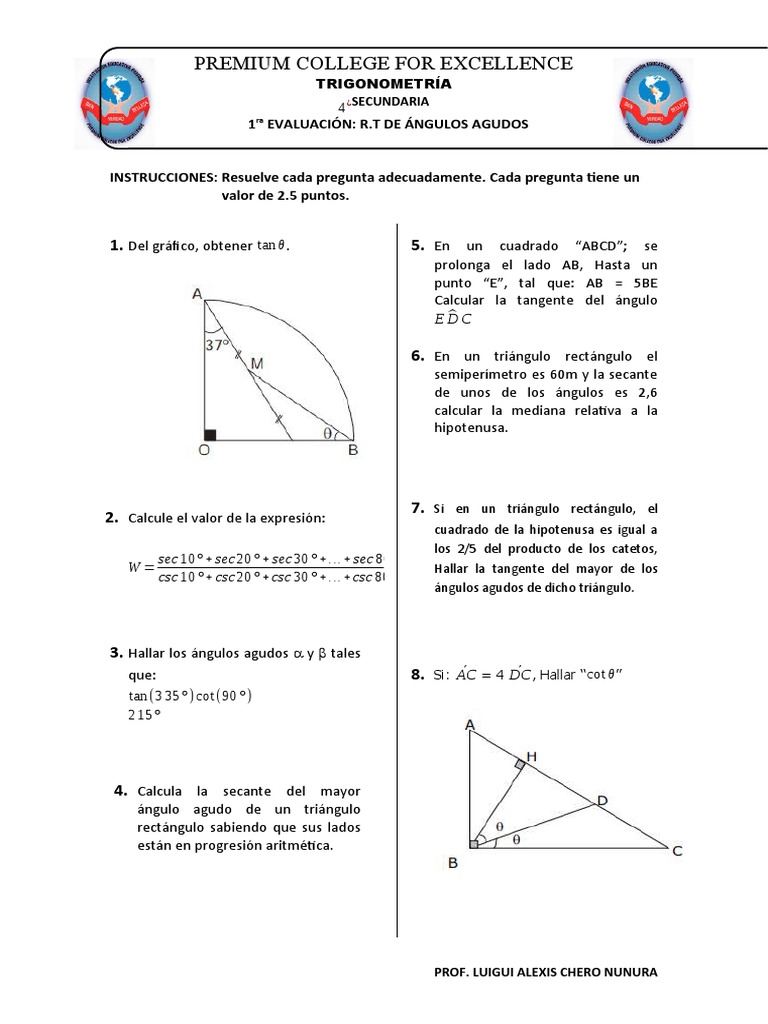 Evaluación de Trigonometría Secundaria | PDF