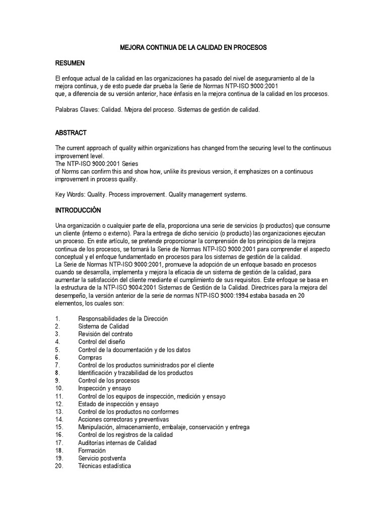 Mejora Continua en Calidad ISO 9000 | PDF | Gestión de la calidad ...
