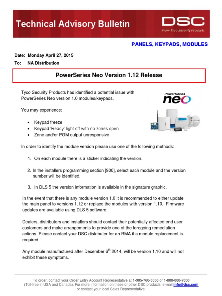 Apr - 2015 - TAB - PowerSeries Neo v1 12 Release - NA Dist | PDF