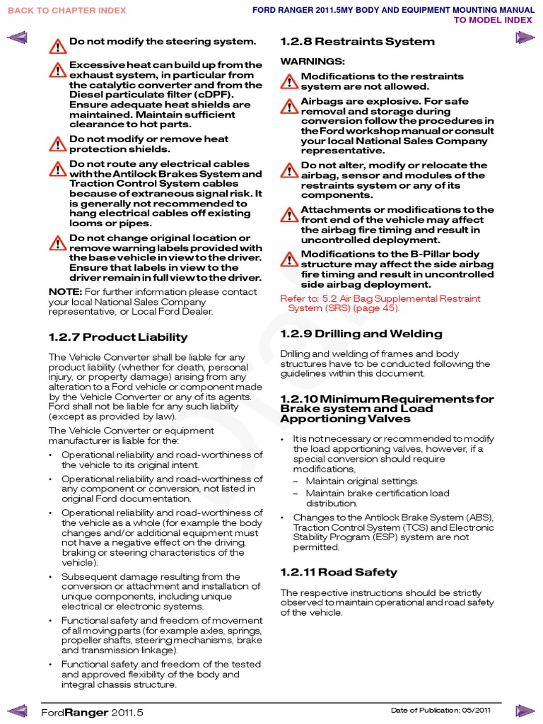 Ford Ranger Body & Equipment Manual6 PDF Airbag Vehicles