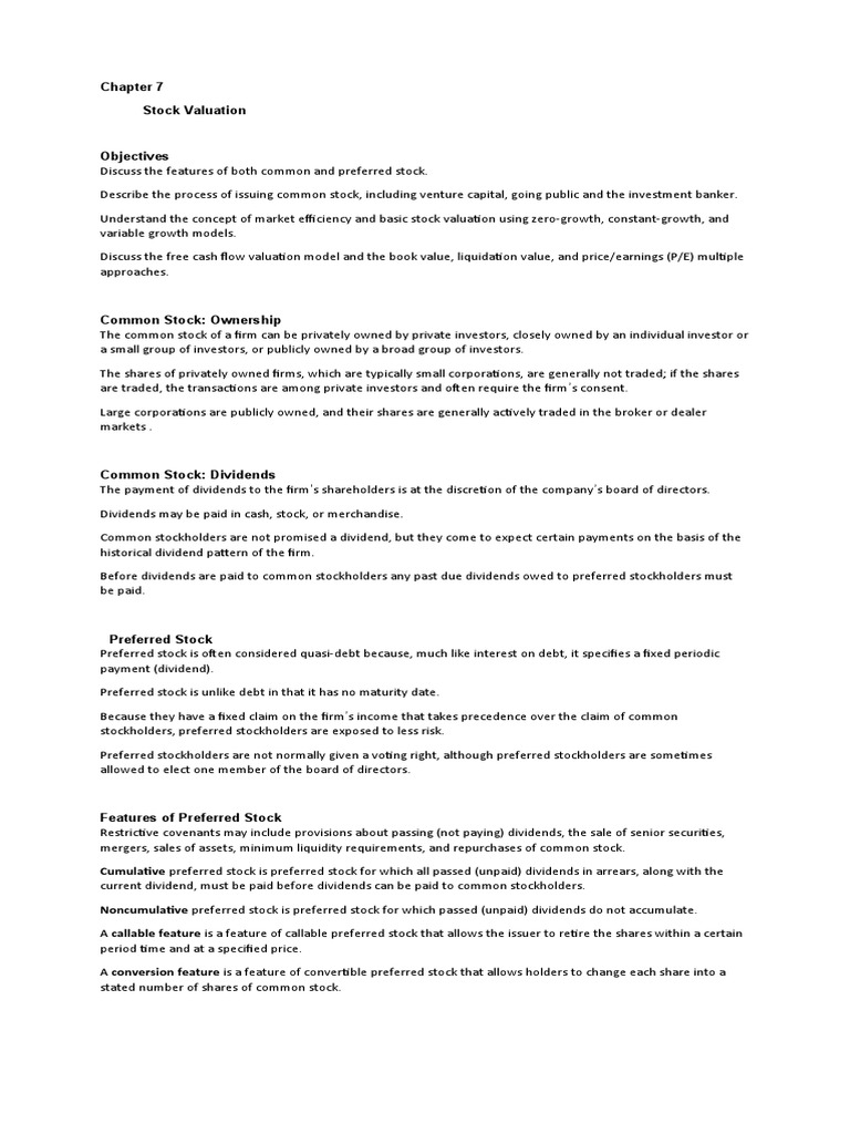 Valuing Common and Preferred Stock Through Various Models | PDF