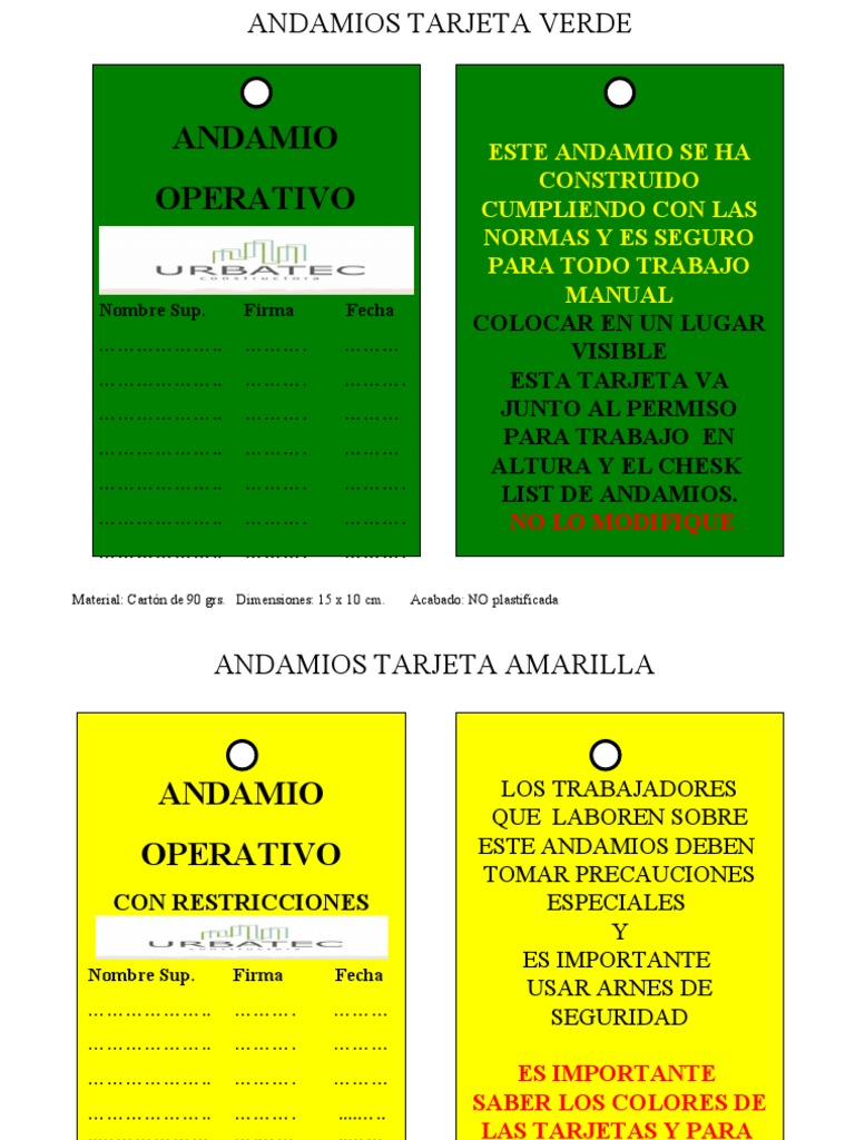 Tarjetas de Seguridad para Andamios PDF Tecnología
