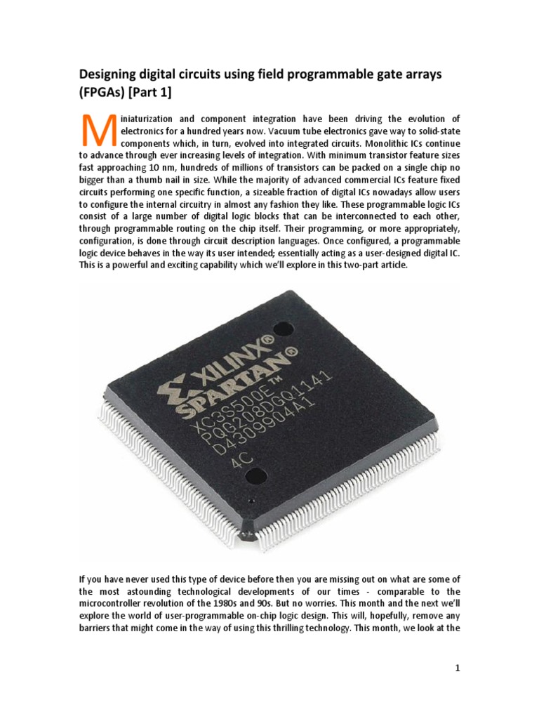 Designing Digital Circuits Using Field Programmable Gate Arrays (Fpgas