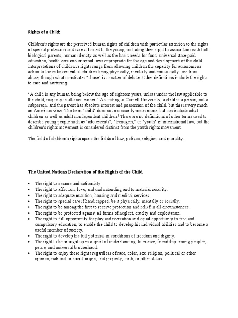Rights of The Child PDF Children's Rights Behavioural Sciences