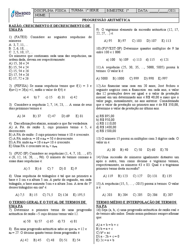 Progressão Aritmética | PDF | Sequência | Estruturas matemáticas