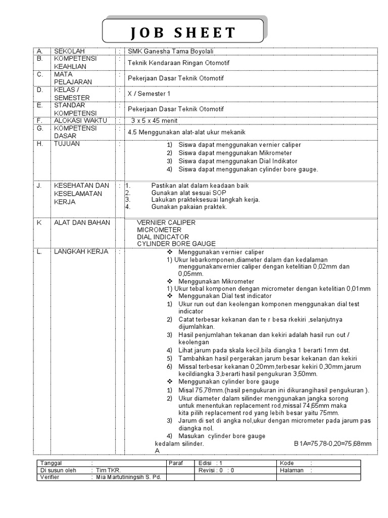 Penggunaan Alat Ukur Mekanik Otomotif | PDF | Teknologi & Rekayasa