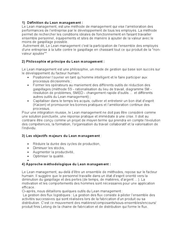 Principes du Lean Management et Gaspillage | PDF | Lean (production ...