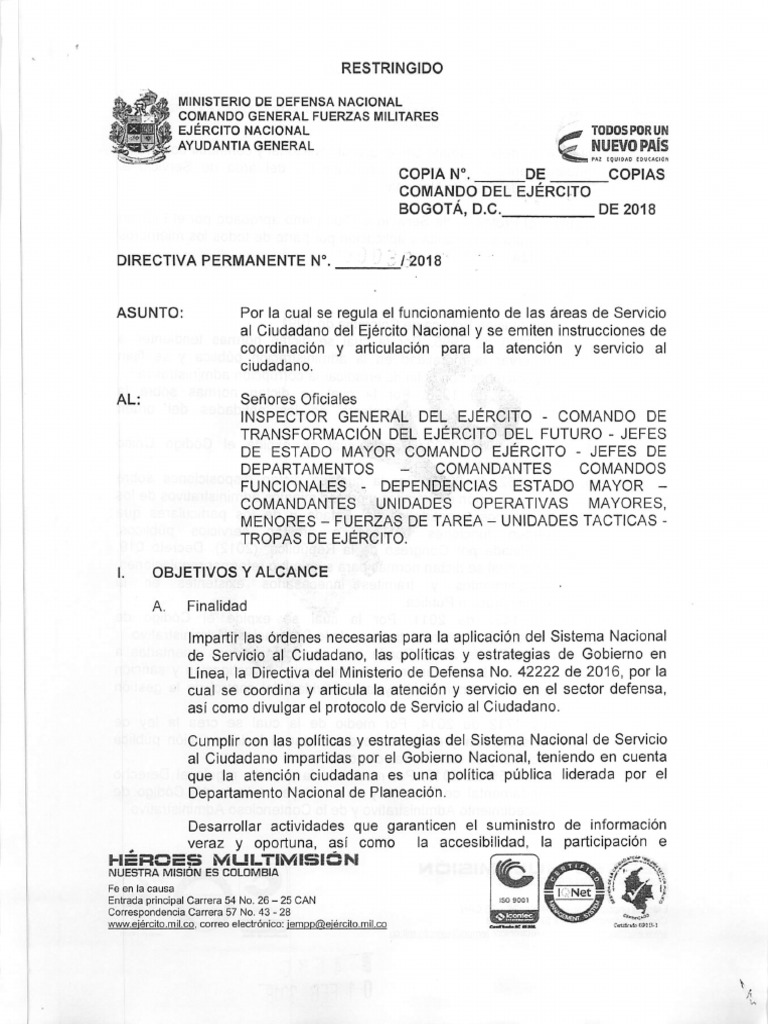 Directiva Permanente 00033 Servicio Al Ciudadano | PDF