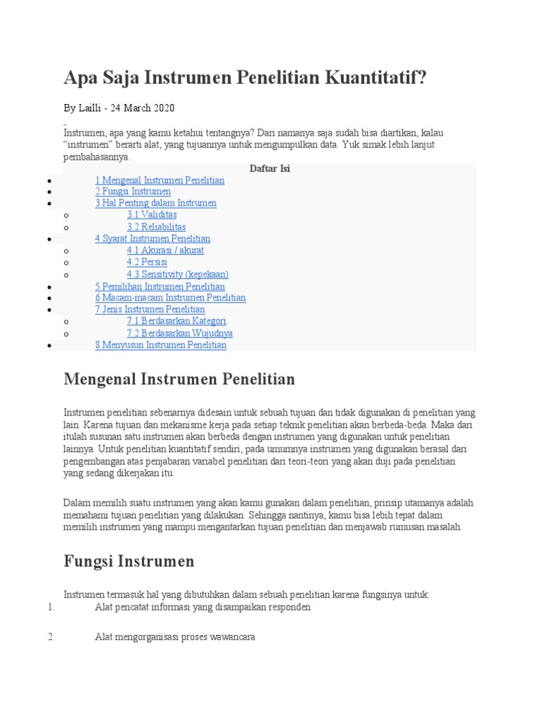 Instrumen Penelitian Kuantitatif Terlengkap | PDF | Komputer