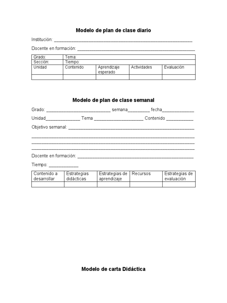 Modelo de Plan de Clase Diario Y Carta Didactrica | PDF