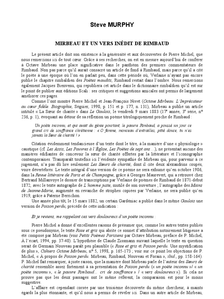 Mirbeau et Rimbaud : Vers Inédits | PDF | Arthur Rimbaud | Victor Hugo