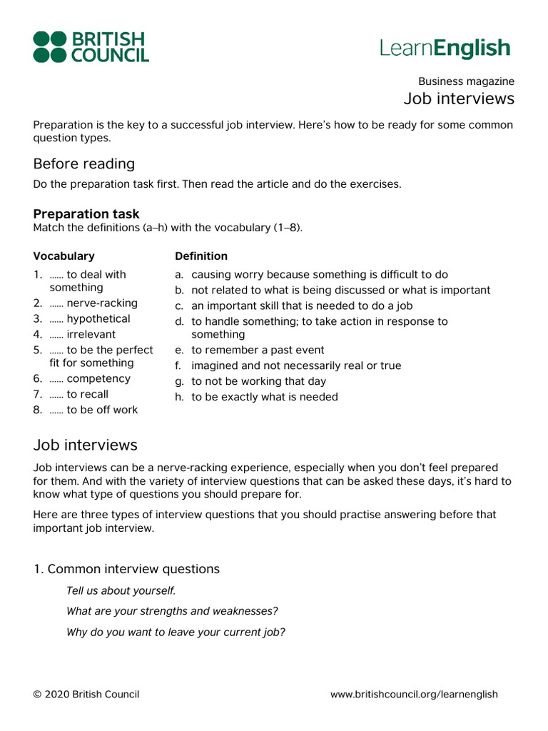 LearnEnglish Business Magazine Job Interviews | PDF | Job Interview ...