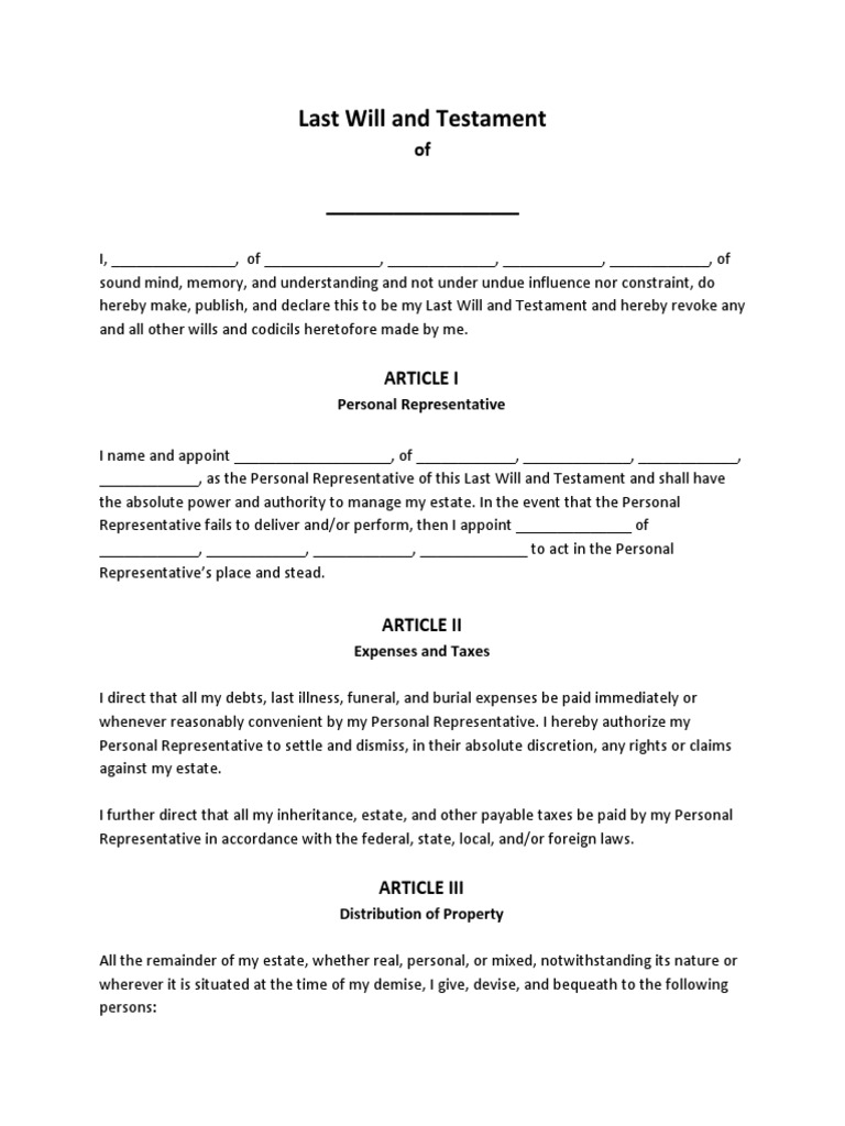 Template Last Will and Testiment PDF