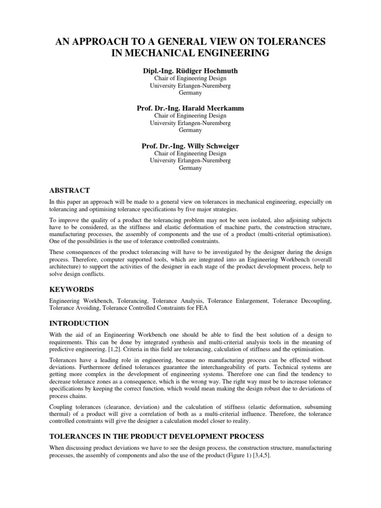 AN APPROACH TO A GENERAL VIEW ON TOLERANCES | Engineering Tolerance