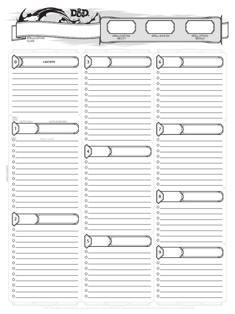 WotC - 5e - Character Sheet - Spells Alternative (Print Version) | PDF