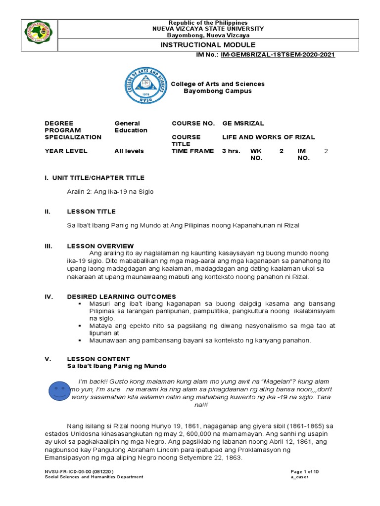 Module in Rizal 2 New Format For Online Class | PDF