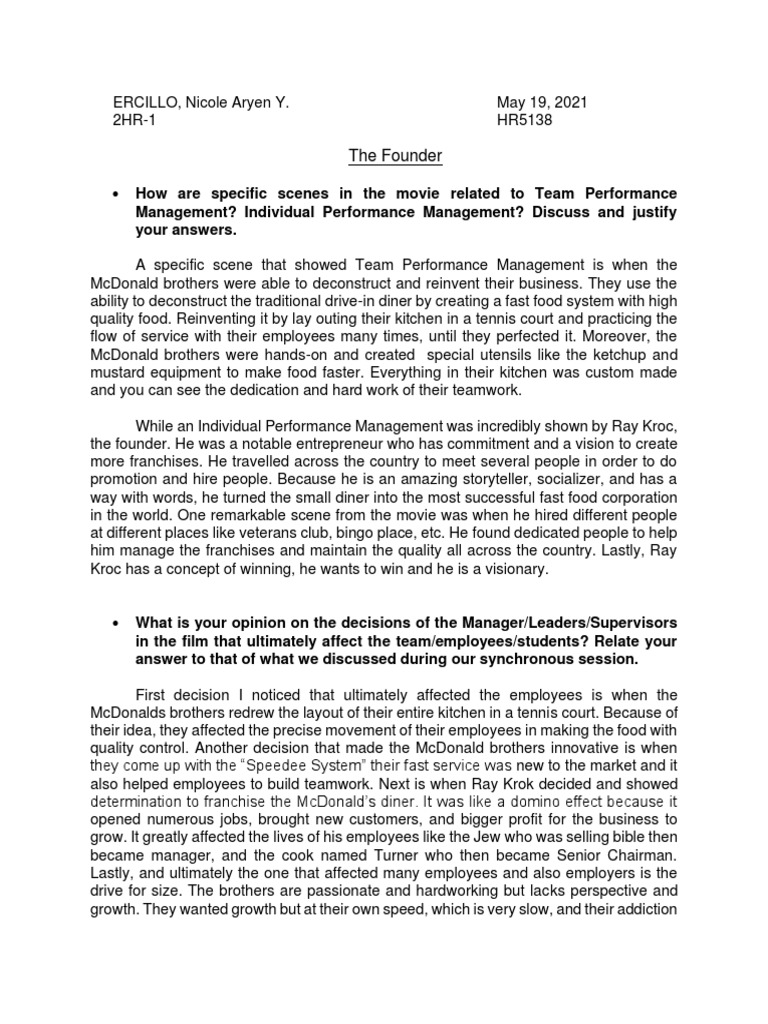 ERCILLO - HR5138 Team Performance | PDF | Mc Donald's | Employment