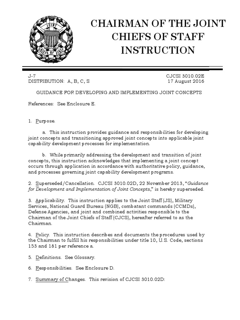 Chairman of The Joint Chiefs of Staff Instruction PDF United States