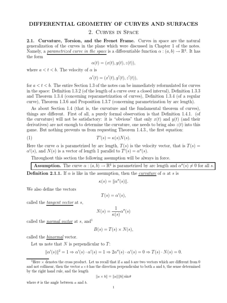 Differential Geometry of Curves and Surfaces 2. Curves in Space PDF