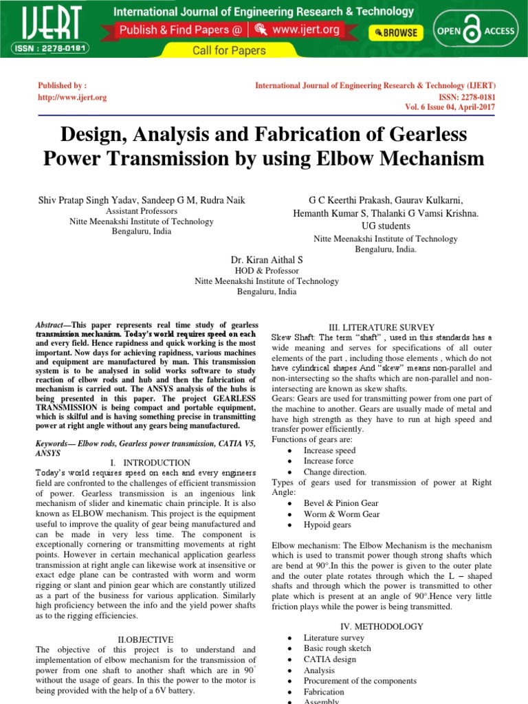 Design Analysis and Fabrication of Gearless Power PDF Gear