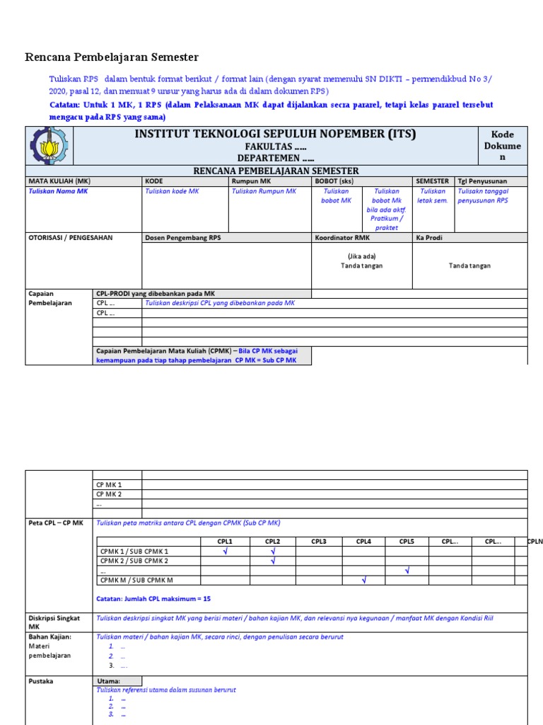 RPS ITS: Panduan Lengkap Penyusunan | PDF