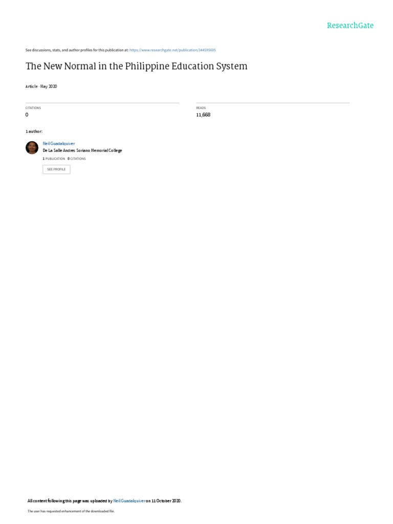 The New Normal in The Philippine Education System: Article | PDF