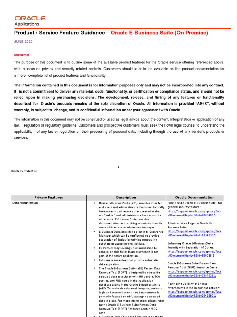 Product / Service Feature Guidance - : Oracle E-Business Suite (On ...
