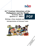 21 Century Literature of The Philippines and The World: Activity Sheet Quarter 2 - MELC 1